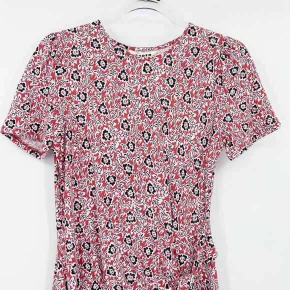 Boden Red Black Floral Jersey Knot Waist Short Sleeve Dress Casual Womens Sz 6P - Picture 4 of 11